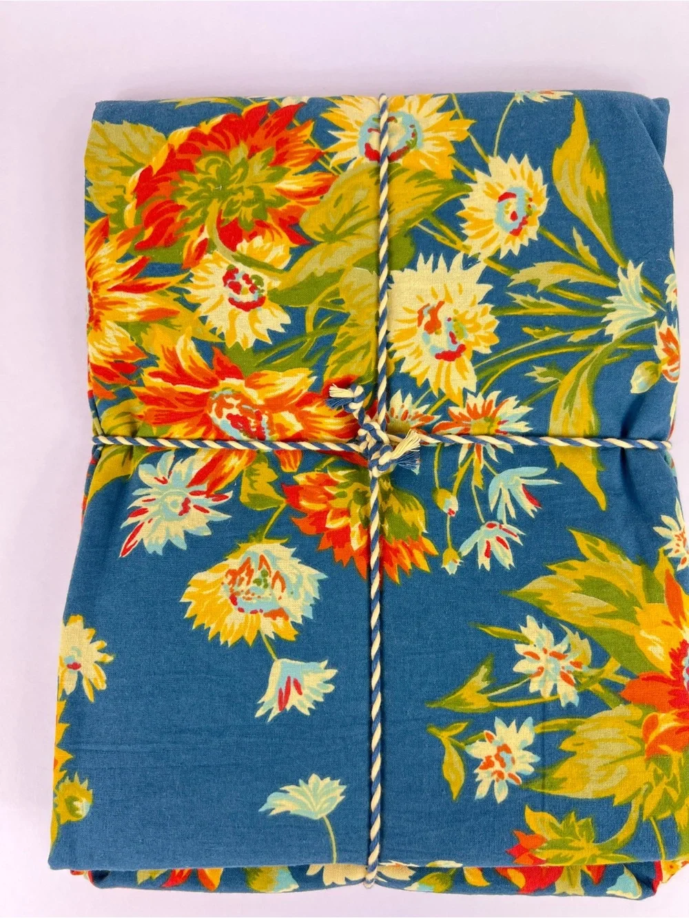 April Cornell Marguerite Floral Tablecloth Teal Yellow Orange 70